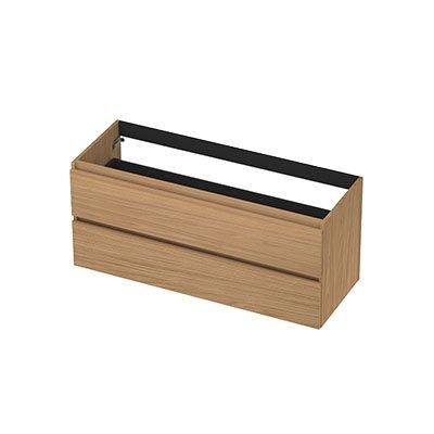 INK Wastafelonderkast - 120x45x52cm - 2 lades - greeploos - met houten keerlijst - MDF - Blank eiken