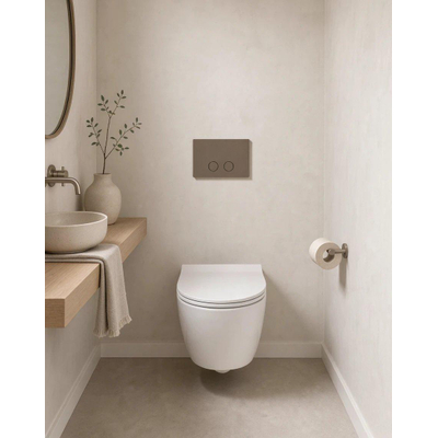QeramiQ Push Steel plaque de commande - 25 x 16cm - épaisseur 2.0mm - fixation magnétique - pour réservoir encastré Geberit UP320 - acier inoxydable - double chasse - boutons ronds - ambré brun