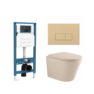 QeramiQ Dely Toiletset - inbouwreservoir Qeramiq Flush - 35mm zitting - kunststof beige bedieningsplaat - rechthoekige knoppen - beige