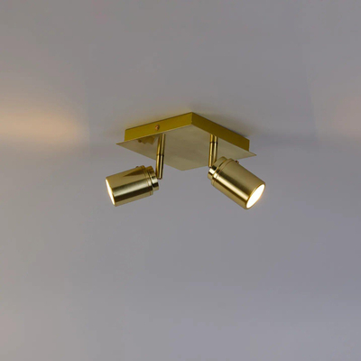 QAZQA Ducha badkamer plafondlamp - 17x17cm - 2 spots - IP44 - vierkant - messing (goud)