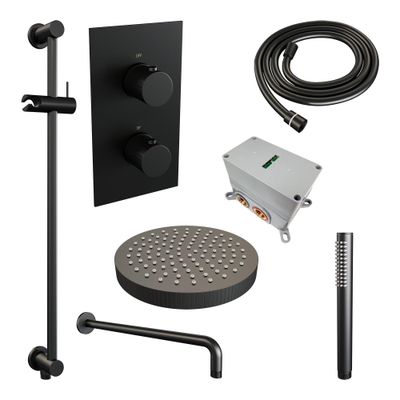 BRAUER Stripe Thermostatische Inbouw Regendouche - 3-weg - rechthoekig - SET 20 - 25cm douchekop - gebogen muurarm - staaf handdouche - doucheslang - geïntegreerde glijstang - mat zwart