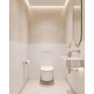 QeramiQ Dely Toiletset - inbouwreservoir Qeramiq Flush - 35mm zitting - metaal mat witte bedieningsplaat - ronde knoppen - glans wit