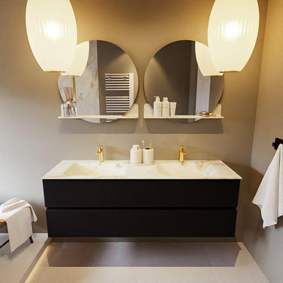 MONDIAZ VICA-DLUX Ensemble meuble de salle de bains - 150cm - meuble bas Urban - 2 tiroirs - lavabo encastré Cloud double - 2 trous de robinet - version haute 60cm - Frappe