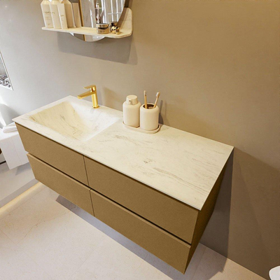 Mondiaz VICA-DLUX ensemble de meuble de salle de bain - 120cm - meuble sous-vasque oro - 4 tiroirs - lavabo encastré cloud gauche - 1 trou de robinet - version haute de 60cm - opalo