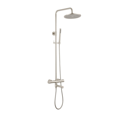 Fortifura Calvi Regendoucheset - thermostatisch - 25cm hoofddouche - metalen slang - staaf handdouche - draaibare baduitloop - Geborsteld RVS PVD