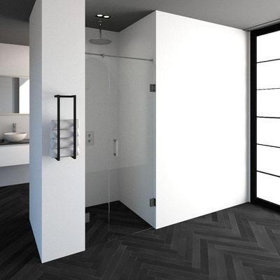 BRAUER Void porte de niche 2-parties verre transparent 90x200 réversible avec porte pivotante 60 contre le mur incl. traitement du verre PVD couleur inox