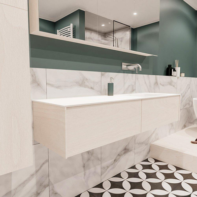 ENSEMBLE DE MEUBLE MONDIAZ LUSH - 150cm - 2 tiroirs - lavabo cloud - vasque à droite - 0 trous de robinet - sous-couche