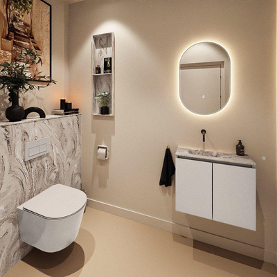 MONDIAZ TURE-DLUX Meuble de toilettes 60 cm Linen. Lavabo EDEN Glace position gauche. Sans trou de robinet.