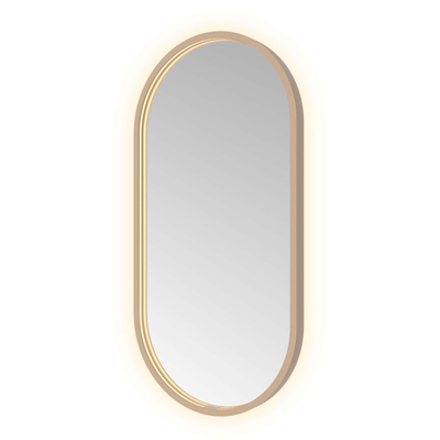 Hotbath &MORE Spiegel Oval - 40x80cm - direct en indirect LED - spiegelverwarming - dimbaar - met afstandsbediening - PVD - geborsteld koper