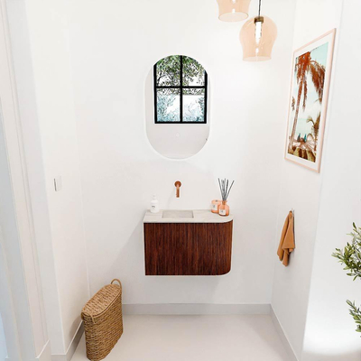 Mondiaz JOYA-DLUX 61.6cm toiletmeubel - ronding rechts kleur Ruby - Wastafel FAYE positie Links Zonder kraangat kleur Ostra.