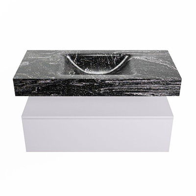 Mondiaz ALAN-DLUX Ensemble de meuble - 100cm - meuble Cale mat - 1 tiroir - Lavabo Cloud Lava suspendu - vasque Centre - 0 trous de robinet