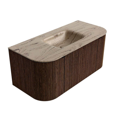 MONDIAZ KURVE-DLUX Meuble de salle de bains 100cm arrondi Gauche + Droite couleur Walnut avec 1 tiroir et 2 portes. Lavabo GRUNNE Central 1 trou de robinet Arena.