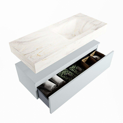 Mondiaz ALAN-DLUX Ensemble de meuble - 110cm - meuble - Clay mat - 1 tiroir - Lavabo Cloud Ostra suspendu - vasque droite - 1 trou de robinet - Beige