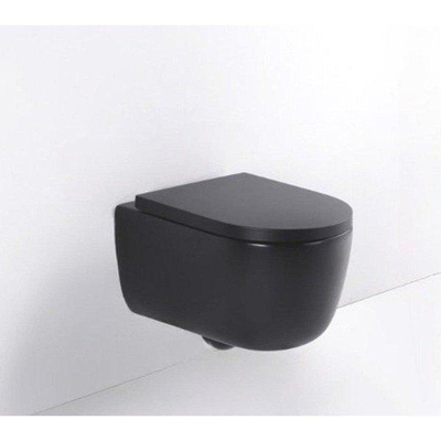 QeramiQ Dely Swirl Toiletset - 36.3x51.7cm - Geberit UP320 Burda inbouwreservoir - 35mm zitting - geborsteld messing bedieningsplaat - rechthoekige knoppen - mat zwart