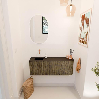 Mondiaz JOYA 111.6cm toiletmeubel - ronding rechts kleur Dusk - Wastafel FAYE positie Links Zonder kraangat kleur Urban.