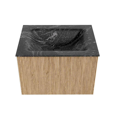 MONDIAZ KURVE-DLUX Meuble de salle de bains 60 cm couleur Oak avec 1 tiroir. Lavabo CLOUD central 1 trou de robinet couleur Lava.