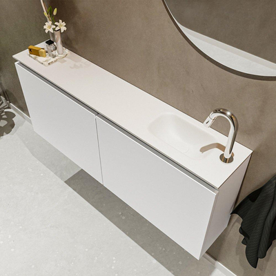 MONDIAZ TURE Toiletmeubel 120x23x50cm met 1 kraangaten 2 deuren talc mat Wastafel Eden rechts Solid Surface Wit