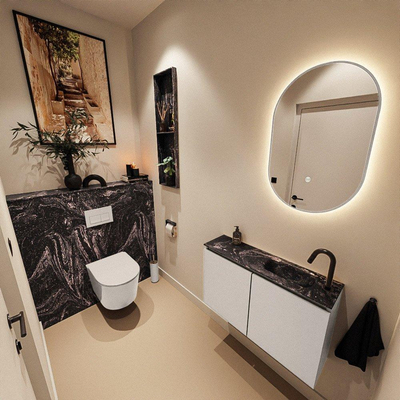 MONDIAZ TURE-DLUX Meuble de toilettes 80cm Linen. Lavabo EDEN Lava position à droite. Avec 1 trou de robinet.