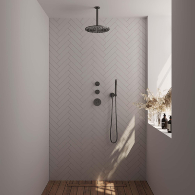 Brauer Gunmetal Edition Ensemble de douche pluie encastré - douche principale 30cm - bras plafond - 3 boutons lisses - douchette à main 1 fonction - PVD - gunmetal brossé