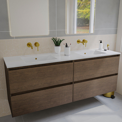 Saniclass Holz Atelier Meuble sous lavabo - 160x45x60cm - 4 tiroirs - Chêne charcoal