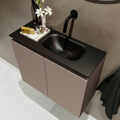MONDIAZ TURE Fonteinset - 60x23x50cm - 0 kraangaten - 2 deuren - smoke mat - Wasbak rechts - Solid Surface Zwart