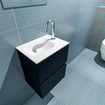 MONDIAZ ADA Meuble WC - 40x30x50cm - 1 trou de robinet - 2 tiroirs - urban mat - lavabo à gauche - Solid surface - Blanc