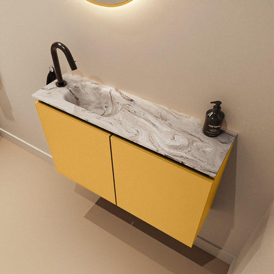 MONDIAZ TURE-DLUX meuble de toilettes 80cm Ocher. Lavabo EDEN Glace position gauche. Avec 1 trou de robinet.