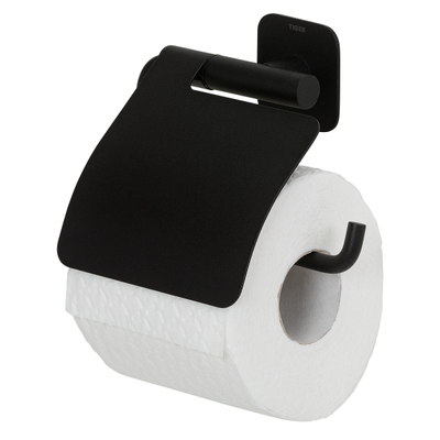 Tiger Colar Toiletrolhouder - met klep - zelfklevend - zwart