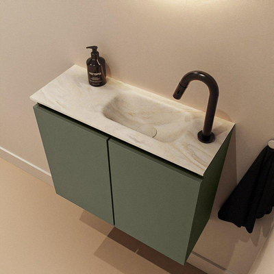 MONDIAZ TURE-DLUX 60cm toiletmeubel Army. EDEN wastafel Ostra positie rechts. Met 1 kraangat.
