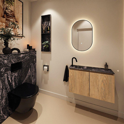 MONDIAZ TURE-DLUX Meuble de toilette 80cm Washed Oak. Lavabo EDEN Lava position gauche. Avec 1 trou de robinet.