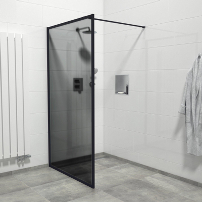 Saniclass Bellini Inloopdouche - 120x200cm - veiligheidsglas - rook glas - mat zwarte lijst rondom - anti kalk SHOWROOMMODEL