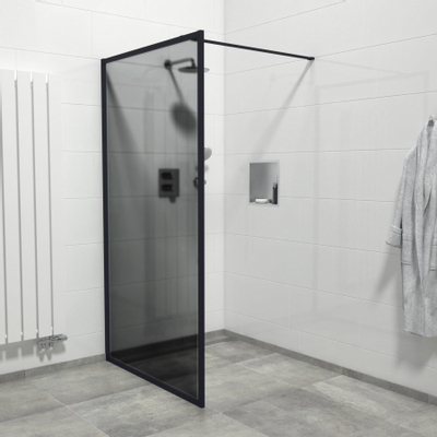 Saniclass Bellini Paroi de douche italienne 120x200cm verre de sécurité Fumé anticalcaire avec cadre autour Noir mat