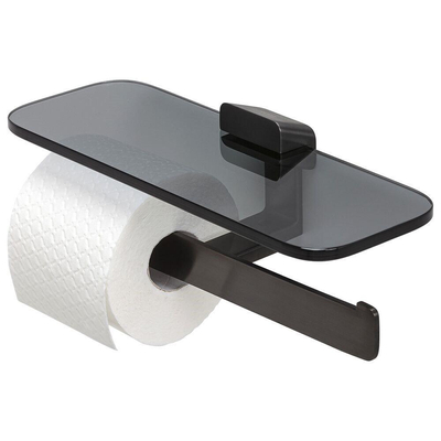 Geesa Shift Porte-rouleaux de papier toilette double Métal noir brossé avec tablette en verre fumé