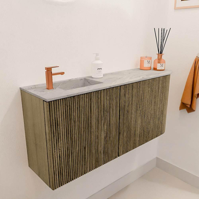 Mondiaz JOYA-DLUX 91.6cm meuble de toilette - arrondi droit couleur Dusk - Vasque FAYE position Gauche 1 trou de robinet couleur Glace.