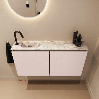 MONDIAZ TURE-DLUX 100cm toiletmeubel Rosee. EDEN wastafel Glace positie links. Met 1 kraangat.