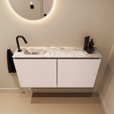 MONDIAZ TURE-DLUX Meuble toilette - 100cm - Rosee - EDEN - vasque Glace - position gauche - 1 trou de robinet