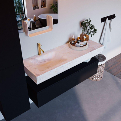 Mondiaz ALAN-DLUX Ensemble de meuble - 130cm - meuble Urban mat - 1 tiroir - Lavabo Cloud Ostra suspendu - vasque gauche - 1 trou de robinet