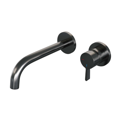 BRAUER Gunmetal Edition Wastafelmengkraan inbouw - gebogen uitloop links - hendel middel dik - inclusief inbouwdeel - model E 1 - PVD - geborsteld gunmetal