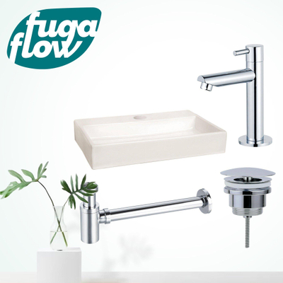 FugaFlow Eccelente Arredo Pack Lave-mains - 38x7x24cm - 1 trou de robinet - céramique - robinet Chrome - Blanc