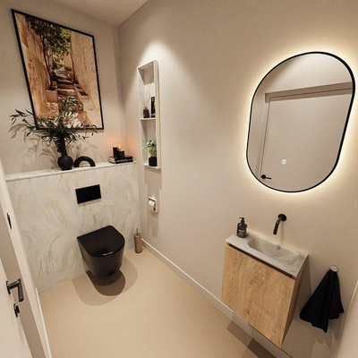 MONDIAZ TURE-DLUX Meuble toilette - 40cm - Washed Oak - EDEN - vasque Ostra - position droite - sans trou de robinet