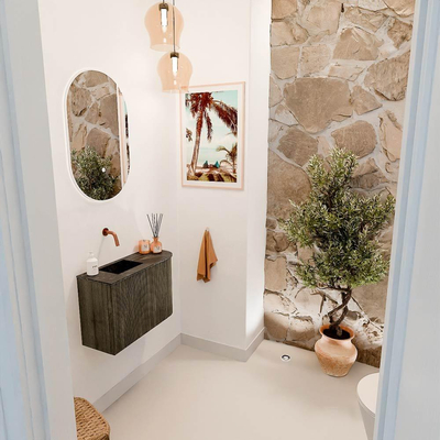 Mondiaz JOYA-DLUX 61.6cm toiletmeubel - ronding rechts kleur Shadow - Wastafel FAYE positie Links Zonder kraangat kleur Lava.