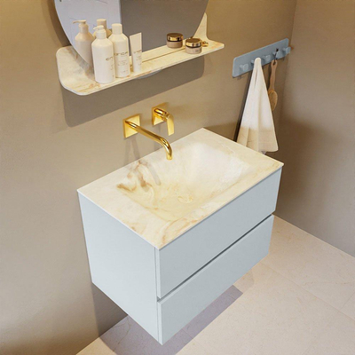 Mondiaz VICA-DLUX Ensemble de meuble de salle de bain - 70cm - meuble sous-vasque argile - 2 tiroirs - lavabo encastré nuage milieu - sans trous de robinet - version haute de 60cm - frape