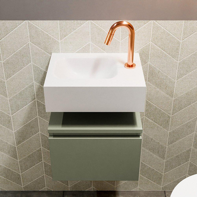 MONDIAZ ANDOR Toiletmeubel 40x30x30cm met 1 kraangaten 1 lades army mat Wastafel Lex links Solid Surface Wit