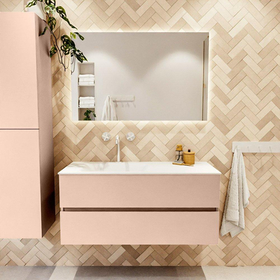 MONDIAZ VICA Ensemble meuble de salle de bains - 110cm - meuble sous-vasque rosee - 2 tiroirs - lavabo cloud à gauche - 1 trou de robinetterie - version haute 60cm - talc