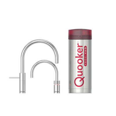 Quooker BE Nordic Round Twintaps robinet d'eau bouillante - bec pivotant - réservoir PRO3 - Eau chaude / bouillante - Chrome