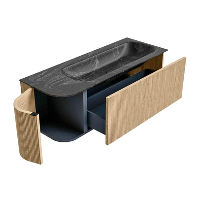 MONDIAZ KURVE-DLUX Meuble de salle de bains 125 cm avec module 25 L couleur Chêne avec 1 tiroir et 1 porte. Lavabo BIG MEDIUM à droite 1 trou de robinet couleur Lava.