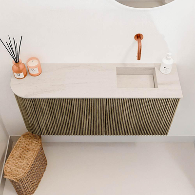 Mondiaz JOYA-DLUX 91.6cm toiletmeubel - ronding links kleur Dusk - Wastafel FAYE positie Rechts Zonder kraangat kleur Meli.