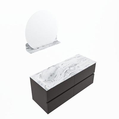 Mondiaz VICA-DLUX ensemble de meuble de salle de bain - 120cm - meuble sous-vasque gris foncé - 4 tiroirs - lavabo encastré cloud gauche - 1 trou de robinet - version haute de 60cm - glace