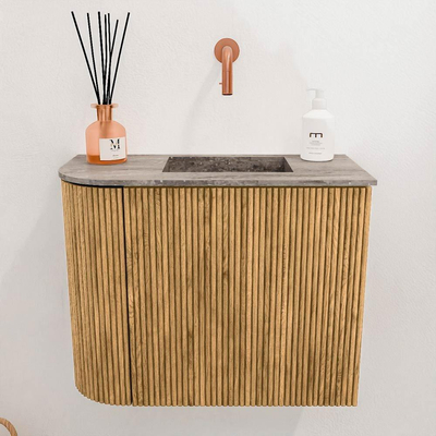 Mondiaz JOYA-DLUX 51.6cm toiletmeubel - ronding links kleur Oak - Wastafel FAYE positie Rechts Zonder kraangat kleur Oza.