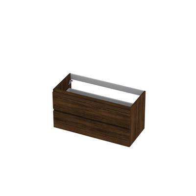 INK Wastafelonderkast - 100x45x52cm - 2 lades - greeploos - met houten keerlijst - MFC - Koper eiken